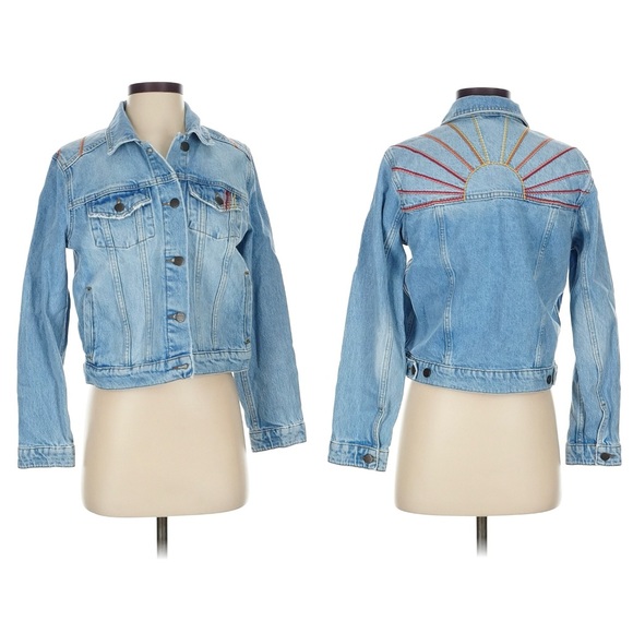 Marine Layer jacket coat size Small embroidered denim jean sun - Picture 4 of 10